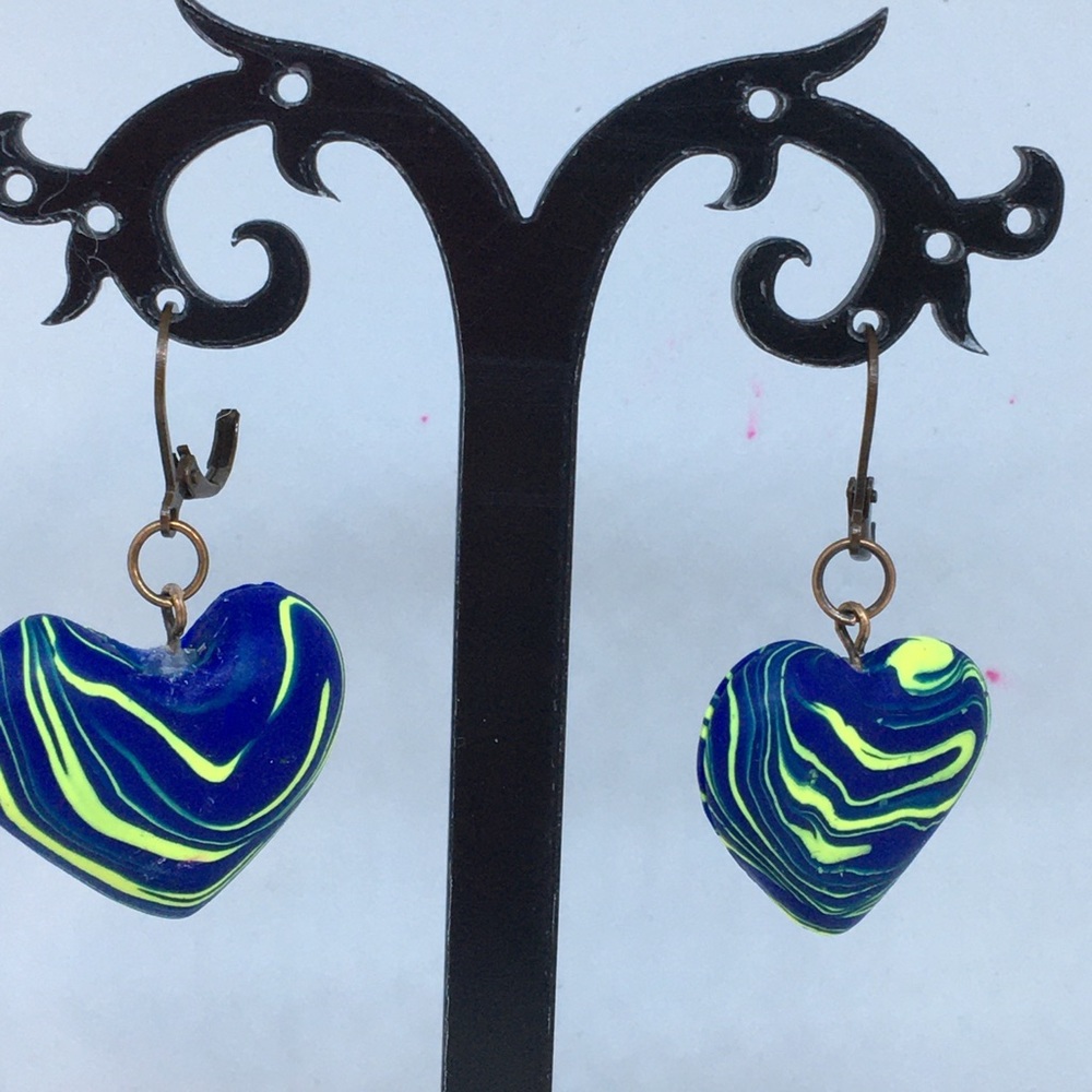 Unique Handmade Polymer Clay Heart ❤️ Earrings - Picture 4 of 6